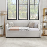 Twin Upholstered Linen Daybed With Functional Trundle - Omega Lifestyles