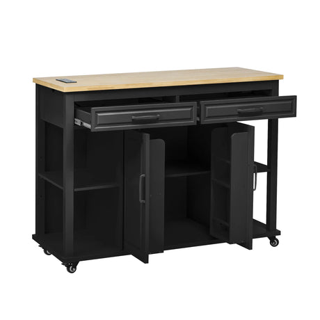 Extendable Rubber Wood Veneer Kitchen Island Cart - Omega Lifestyles