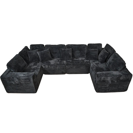 Modular U-Shaped 6-Seater Plush Corduroy Sectional Sofa - Omega Lifestyles