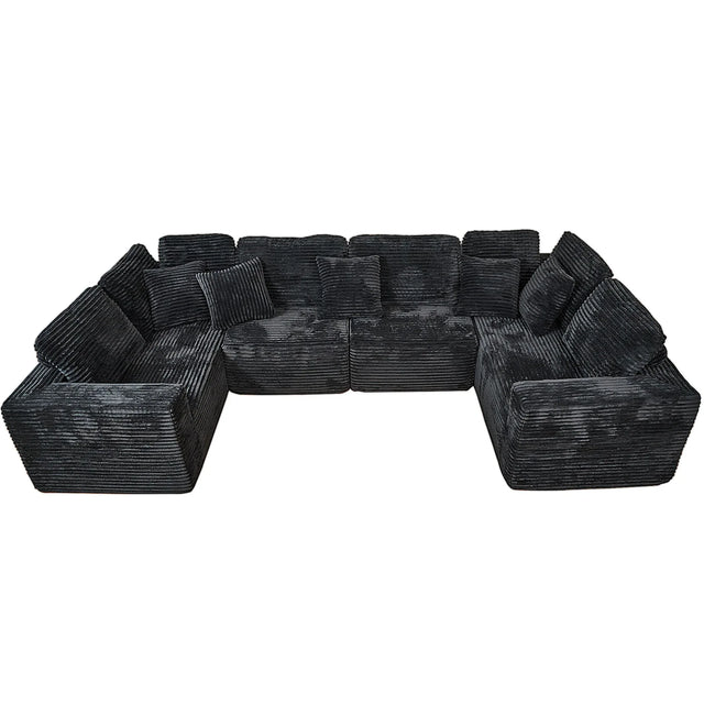 Modular U-Shaped 6-Seater Plush Corduroy Sectional Sofa - Omega Lifestyles