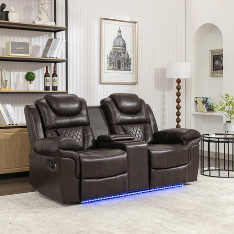 Brown Faux Leather Manual Recliner Chair With LED Light - Omega Lifestyles
