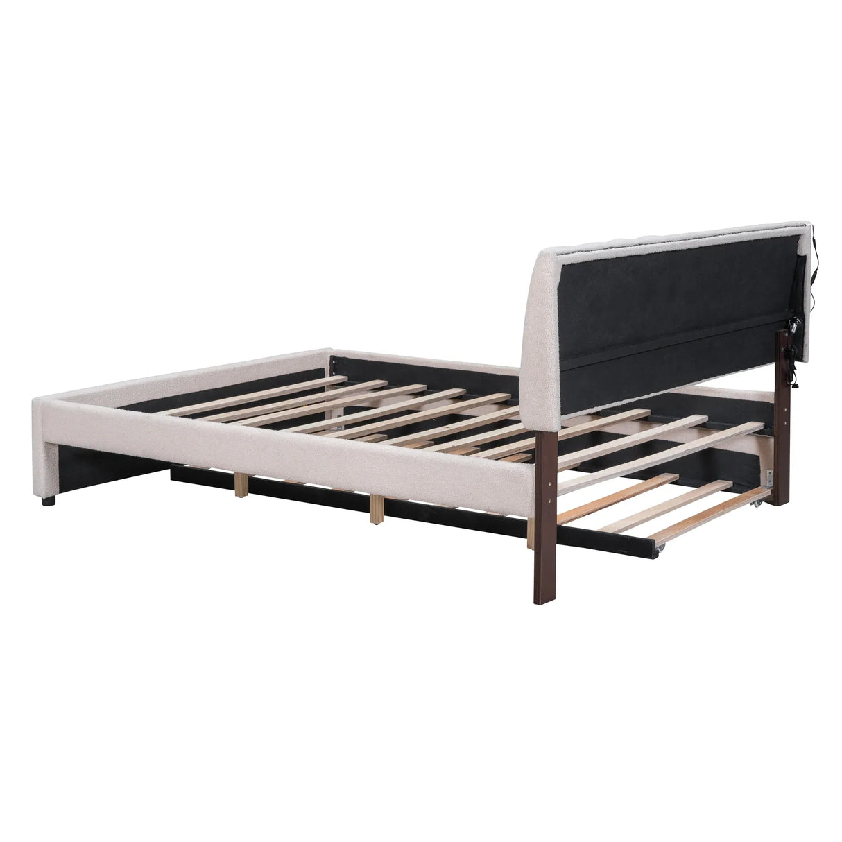 Queen Teddy Fleece Upholstered Platform Bed With Trundle - Omega Lifestyles