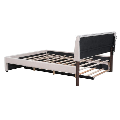 Queen Teddy Fleece Upholstered Platform Bed With Trundle - Omega Lifestyles