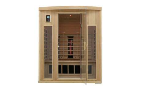 Low EMF Far Infrared Solid Wood Hemlock Sauna For 3 - Omega Lifestyles