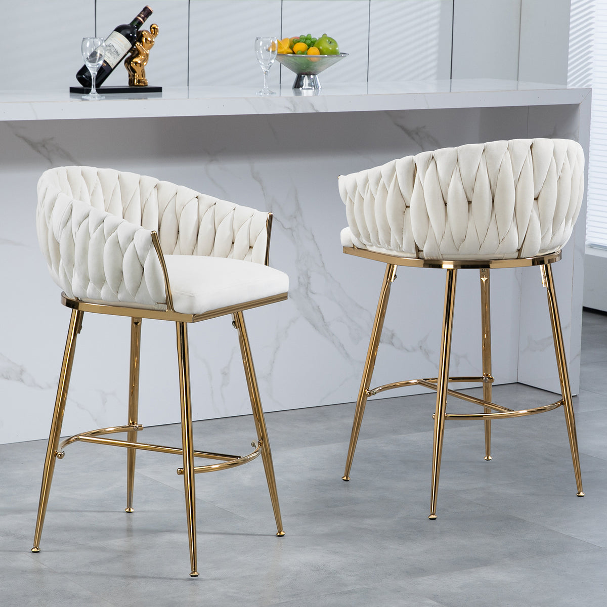 Modern Velvet Counter Height Kitchen Bar Stool