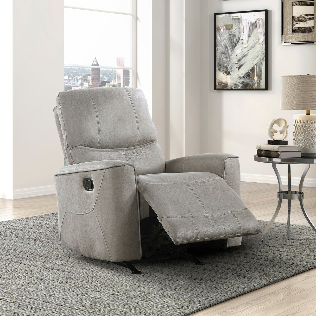 Modern Transitional Gray Microfiber Rocker Recliner Chair