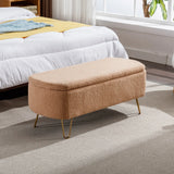 Camel Faux Fur Storage Ottoman Bench With Gold Legs - Omega Lifestyles