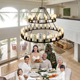Farmhouse Matte Black 52-Inch Wagon Wheel Chandelier - Omega Lifestyles