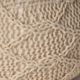 Ivory Cotton Knitted Round Pouf Seating Accent - Omega Lifestyles