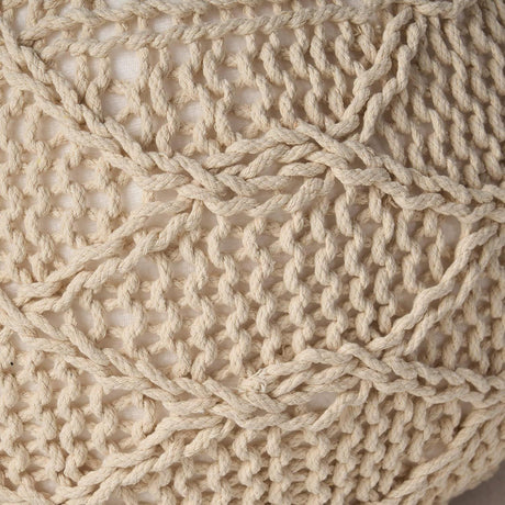 Ivory Cotton Knitted Round Pouf Seating Accent - Omega Lifestyles