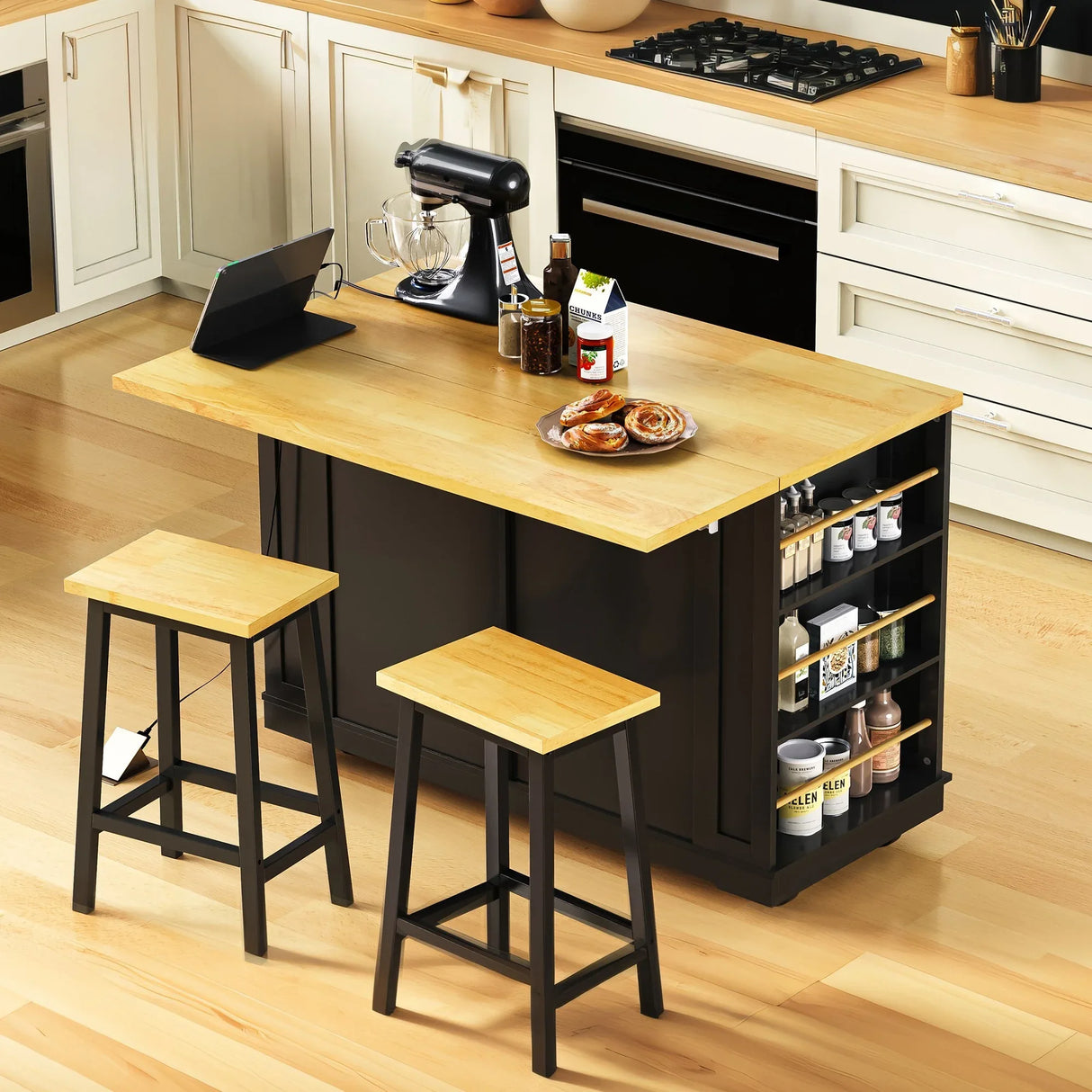 48-Inch Classic Kitchen Island Cart With Bar Stools - Omega Lifestyles