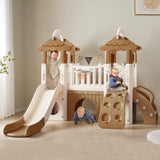 8-in-1 Toddler Freestanding Slide Climber Playset Brown - Omega Lifestyles