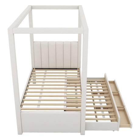 Twin Upholstered Canopy Platform Bed With Trundle and Storage - Omega Lifestyles