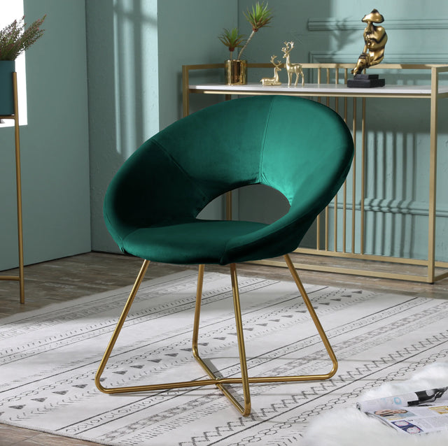 Green Silky Velvet Upholstered Accent Chair With Gold Base - Omega Lifestyles