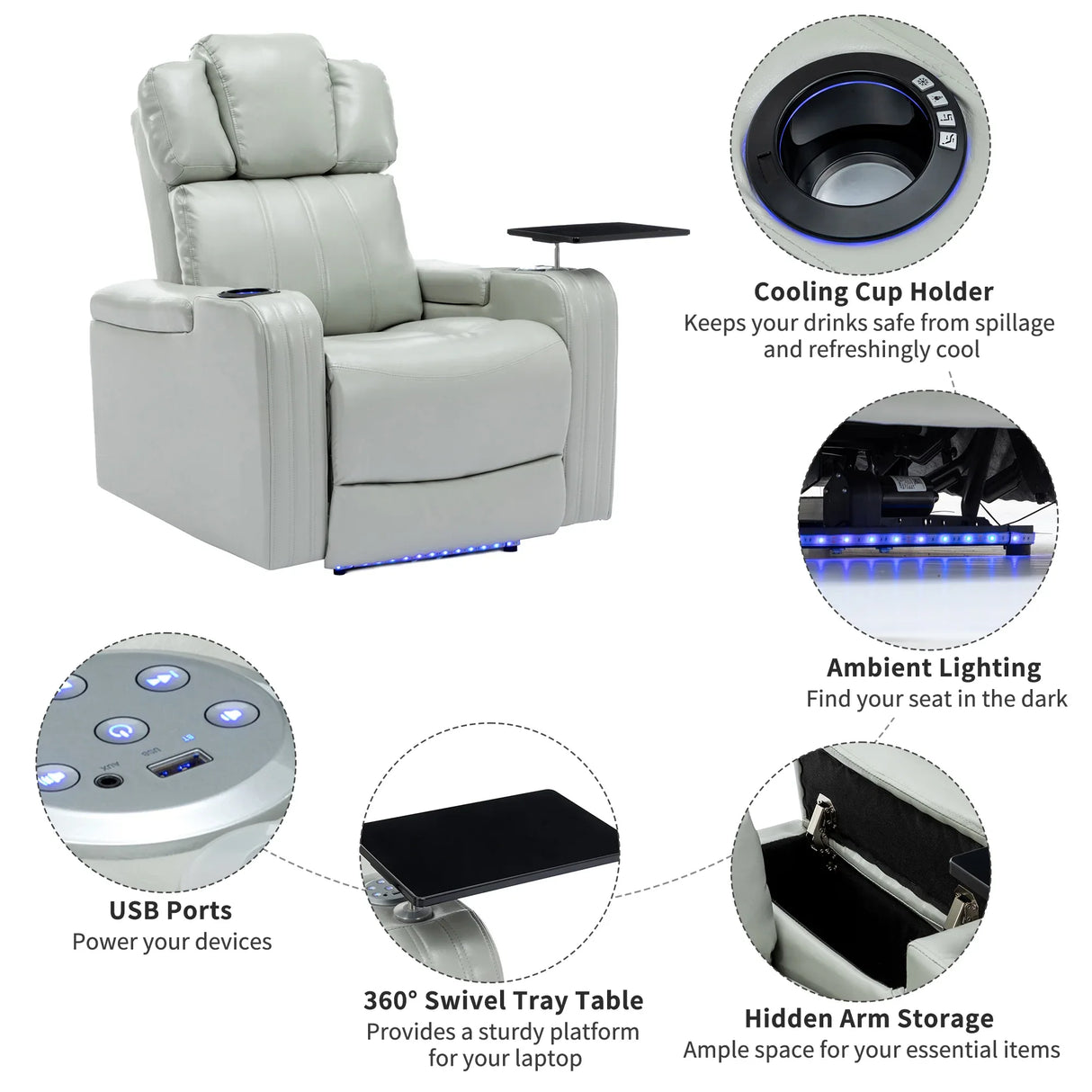 Modern PU Leather Power Recliner Chair With Bluetooth Speaker - Omega Lifestyles