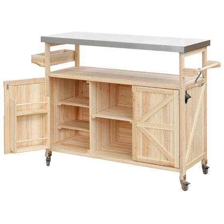 Farmhouse Solid Fir Wood Outdoor Kitchen Island Cart - Omega Lifestyles