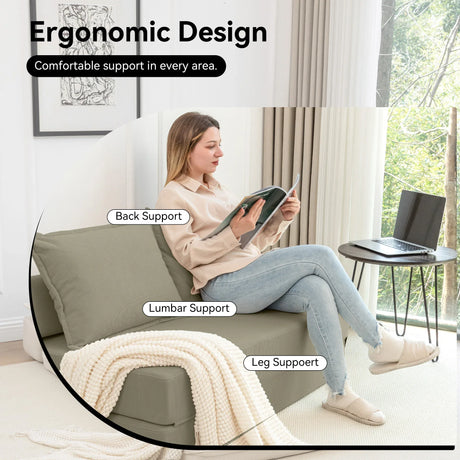 Foldable Corduroy 2-Seat Sofa Bed With Mattress - Omega Lifestyles