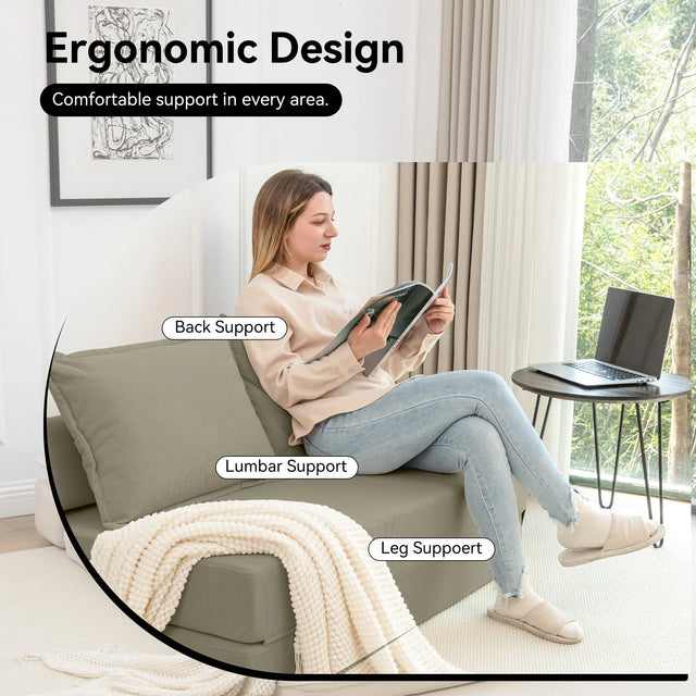 Foldable Corduroy 2-Seat Sofa Bed With Mattress - Omega Lifestyles