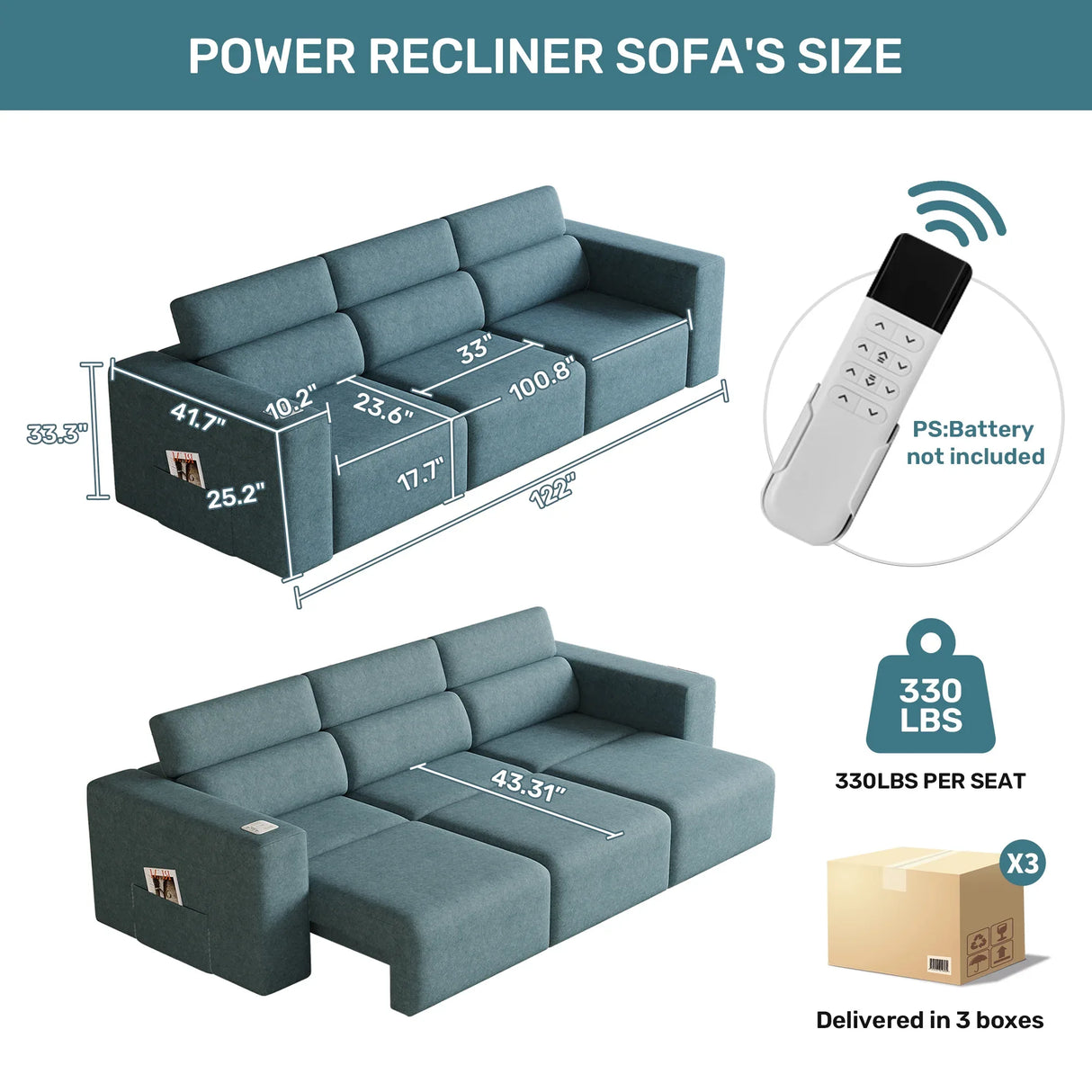Power Recliner Sofa With Wireless Charging And Bluetooth - Omega Lifestyles