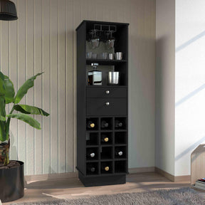 Modern Bar Cabinet With Twelve-Built-In Wine Rack and Drawers - Omega Lifestyles