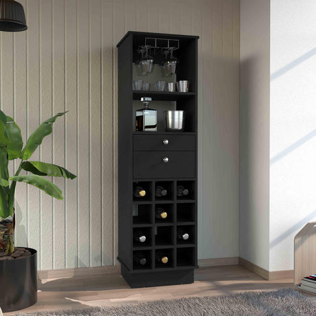 Modern Bar Cabinet With Twelve-Built-In Wine Rack and Drawers - Omega Lifestyles