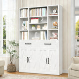 71-Inch Modern White Metal Bookcase With Drawers