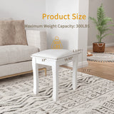 White Solid Wood Vanity Stool With Cushioned Seat - Omega Lifestyles