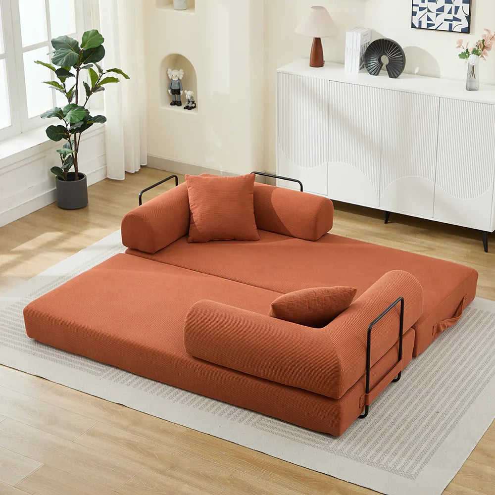 Corduroy Folding Sofa Bed With Foam Mattress And Pillows - Omega Lifestyles