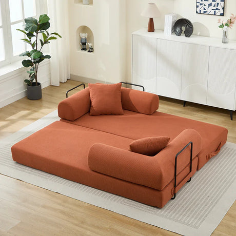 Corduroy Folding Sofa Bed With Foam Mattress And Pillows - Omega Lifestyles