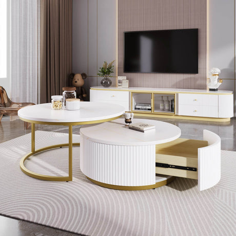 Modern Round Nesting MDF Coffee Table With Drawer - Sleep Galleria