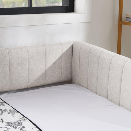 Twin Upholstered Linen Daybed With Functional Trundle - Omega Lifestyles