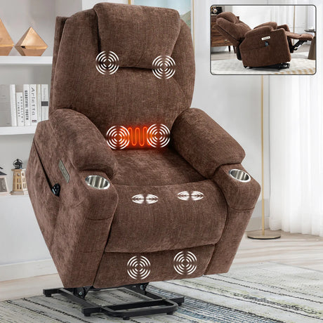 Chenille Power Lift Recliner Chair With Massage Lumbar Heat - Omega Lifestyles