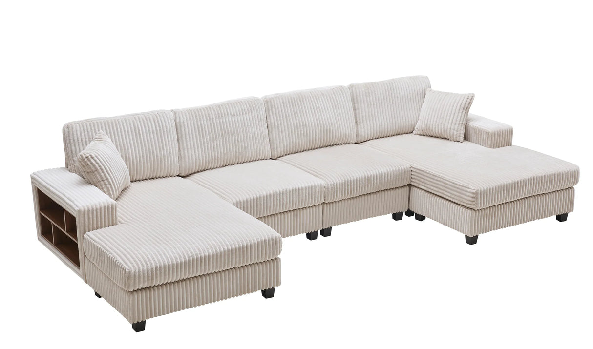 Modern Convertible U-Shaped Corduroy Fabric Sofa - Omega Lifestyles