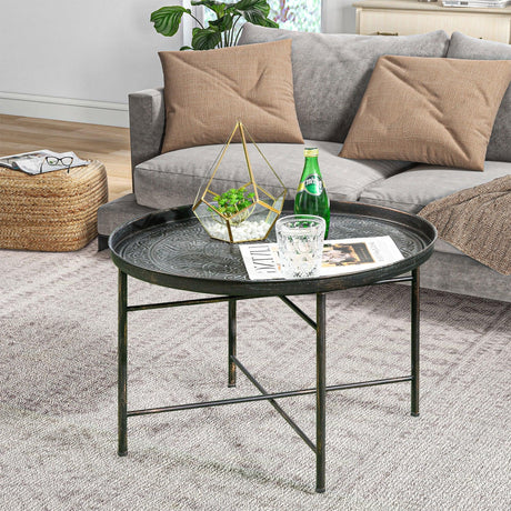 Pewter Metal 24-Inch Round Coffee Table - Omega Lifestyles