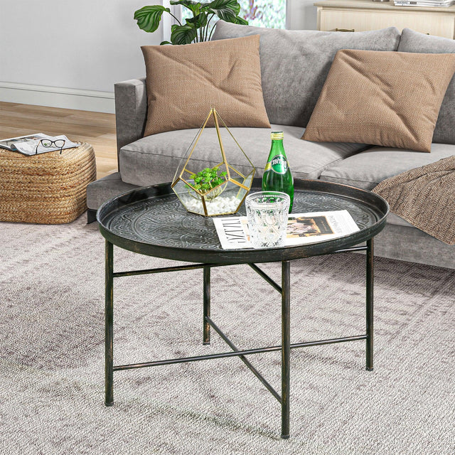 Pewter Metal 24-Inch Round Coffee Table - Omega Lifestyles