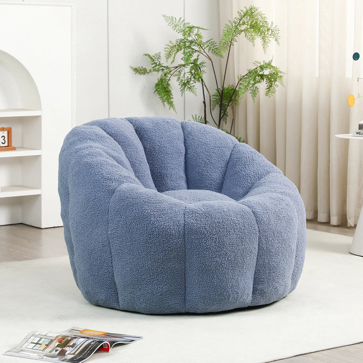 Plush Teddy Foam Bean Bag Chair With Armrests - Omega Lifestyles