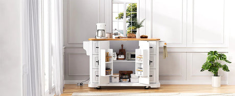 Rustic White Rubber Wood Rolling Kitchen Island Cart - Omega Lifestyles