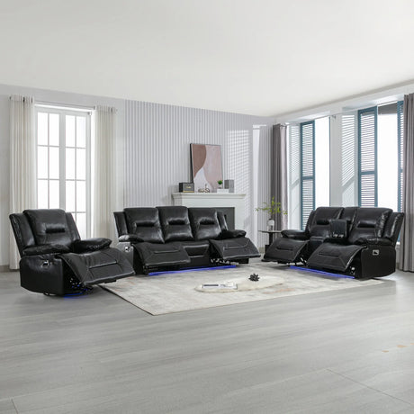 Manual Black Leather Gel Recliner Chair With LED Light Strip - Omega Lifestyles