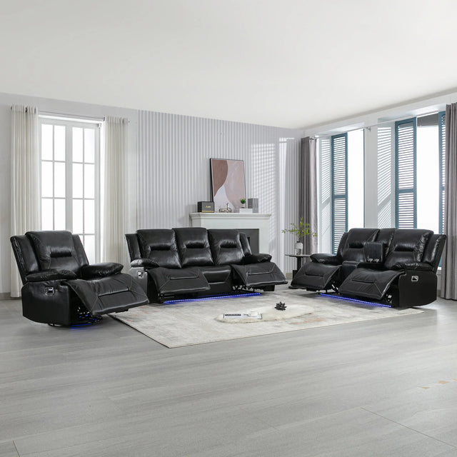 Manual Black Leather Gel Recliner Chair With LED Light Strip - Omega Lifestyles