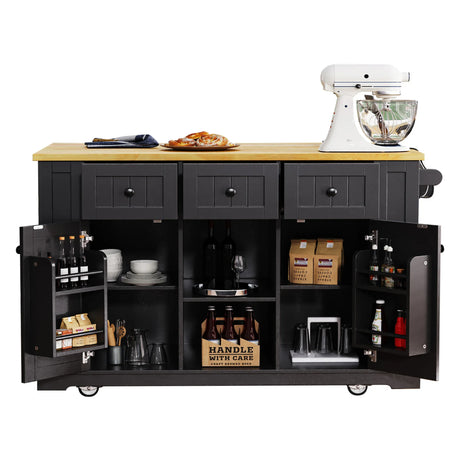 Large Kitchen Island Cart With Drop Leaf And Power Outlet - Omega Lifestyles