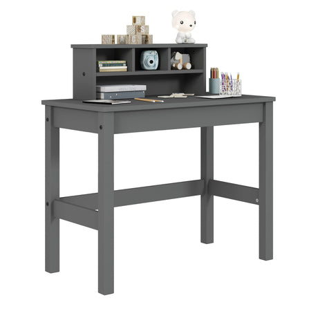 Gray Wood Rectangular Writing Desk With Hutch Storage - Omega Lifestyles
