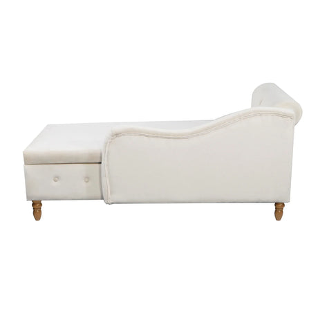 Beige Velvet Classic Storage Chaise Lounge Chair - Omega Lifestyles