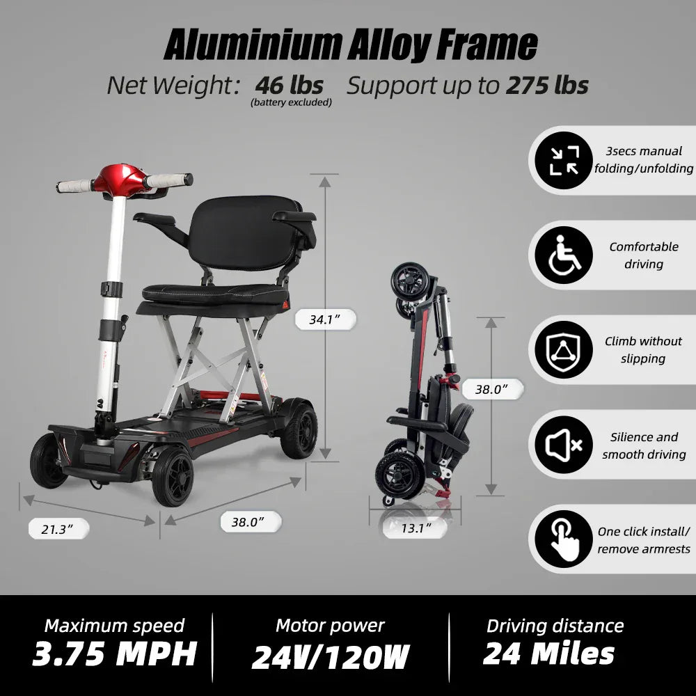 Folding Compact 4-Wheel Mobility Scooter With 24-Mile Range - Omega Lifestyles