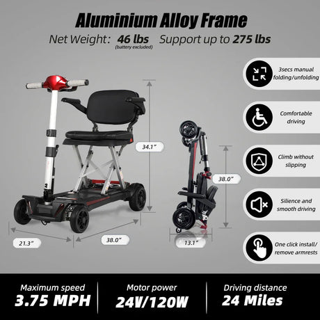 Folding Compact 4-Wheel Mobility Scooter With 24-Mile Range - Omega Lifestyles