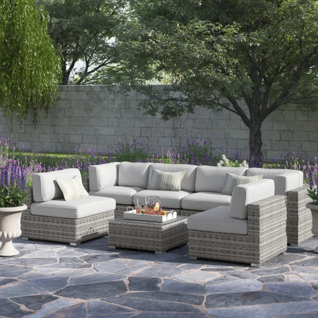 6-Piece Grey Mix Rattan Wicker Outdoor Sectional Patio Set - Omega Lifestyles