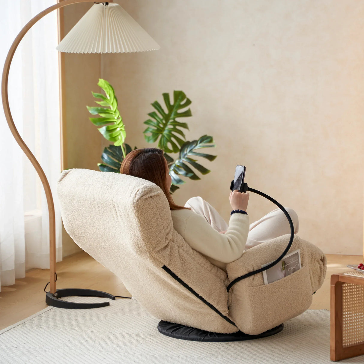 Adjustable Beige Soft Plush Rotating Lounge Chair - Omega Lifestyles