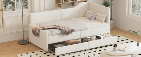 Twin L-Shaped Corduroy Upholstered Daybed With Storage Drawers - Omega Lifestyles