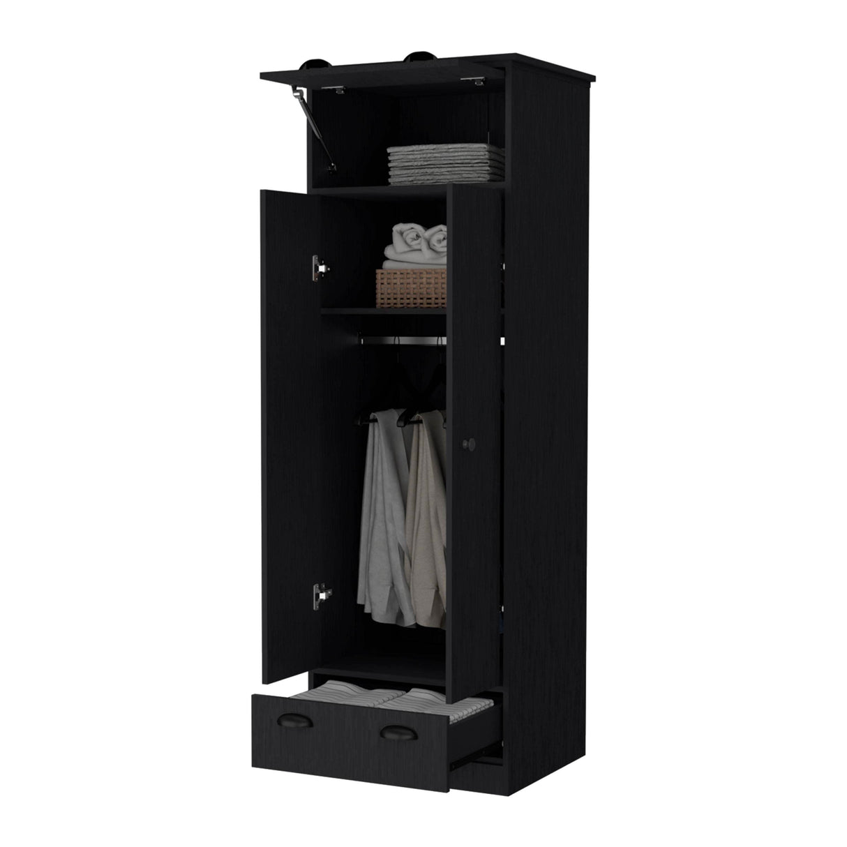 Lakewood Black Engineered Wood Double Door Armoire - Omega Lifestyles