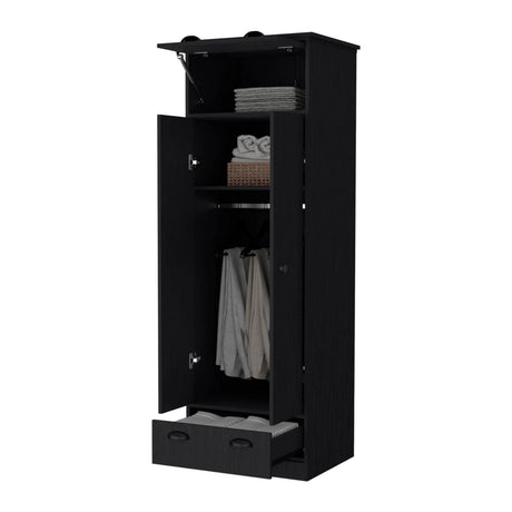Lakewood Black Engineered Wood Double Door Armoire - Omega Lifestyles