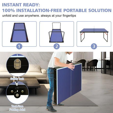 Mid-Size Foldable Indoor Outdoor Portable Ping Pong Table - Omega Lifestyles